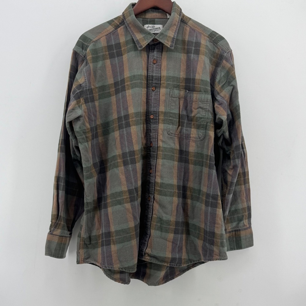 Sears Roebuck and Co Mens XL Green Plaid Flannel Button Down Shirt 58223 Cotton‎